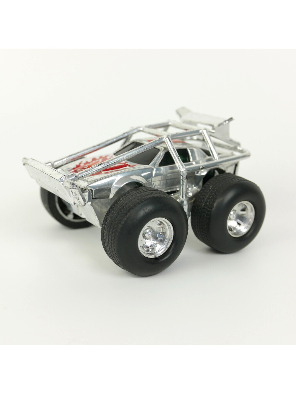 Vintage 4WD Porsche Style Monster Truck Toy Silver Chrome Race Car 1980s Buggy